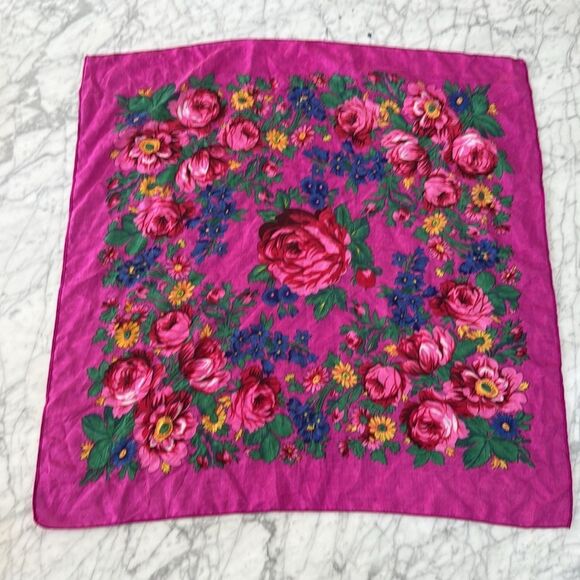 Bright Pink Floral Scarf 29x29” NWOT - Picture 3 of 4